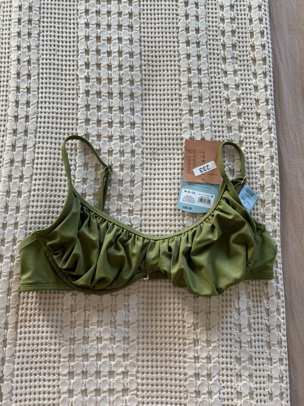 NEW Shade & Shore Olive Green Ruffle Swim Top Size M